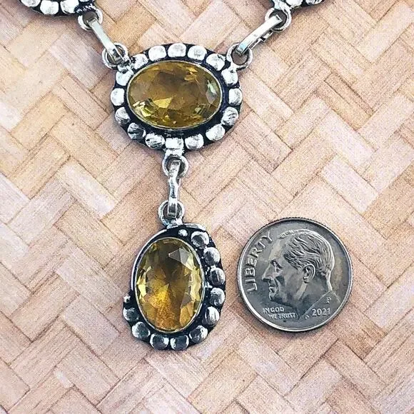 925 Sterling Faceted Citrine Necklace 21" - Picture 3 of 7